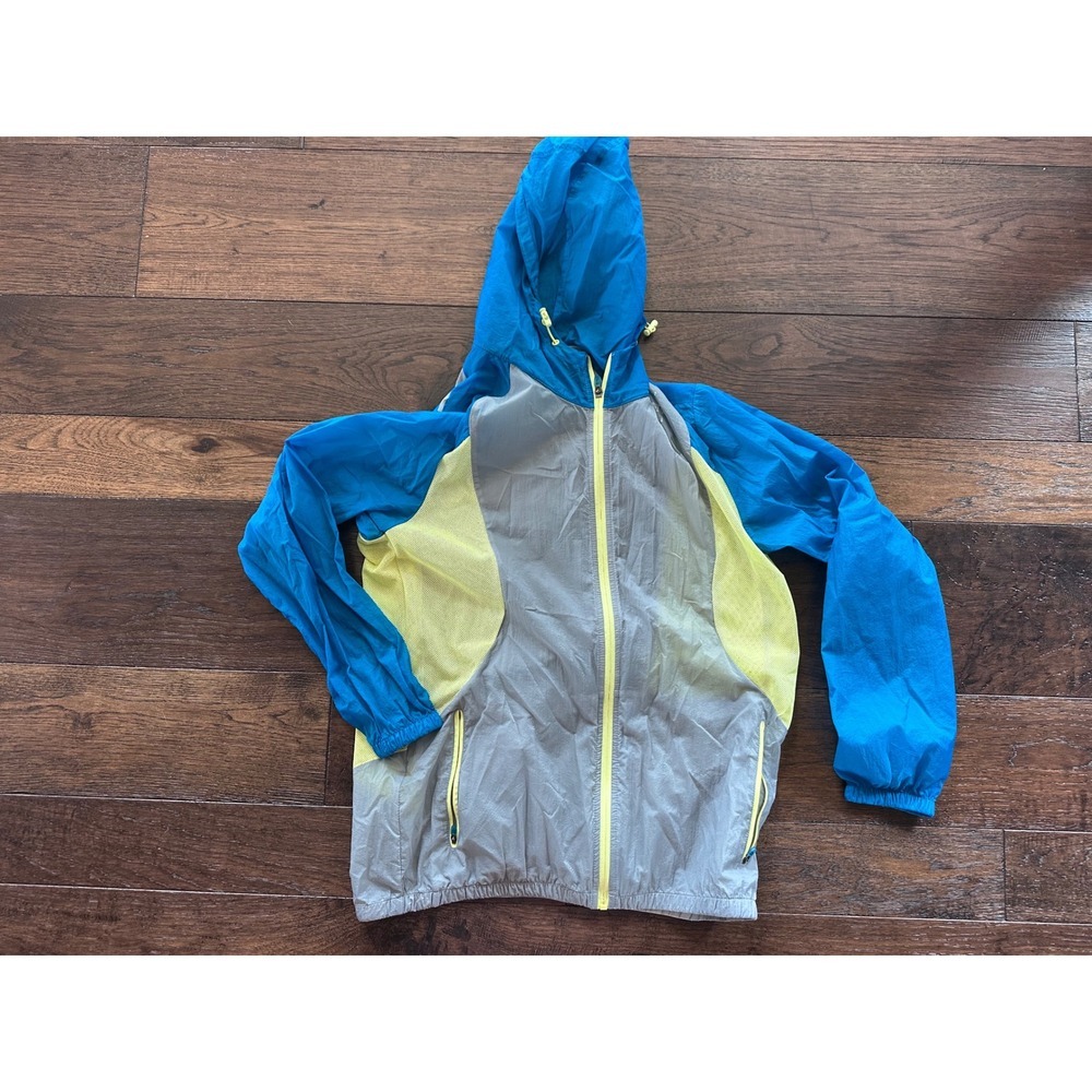 Balenkey Golf Mens Windbreaker Jacket Blue Grey Yellow Full Zip Hooded Size 100